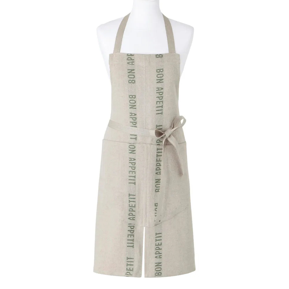 100% French Linen Apron with Bon Appetit in Khaki by Charvet Editions