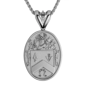 14K White Gold Large Oval Shield Coat of Arms Necklace