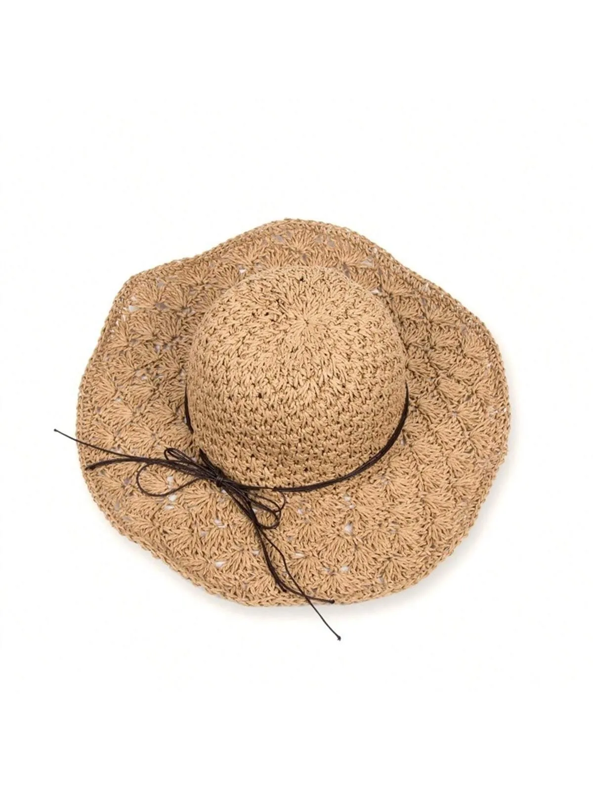 1pc Women's Summer Fashionable Handmade Straw Hat, Foldable And Adjustable, Perfect For Outdoor Activities Like Beach Trip And Daily Wear, Also A Great Gift Choice.