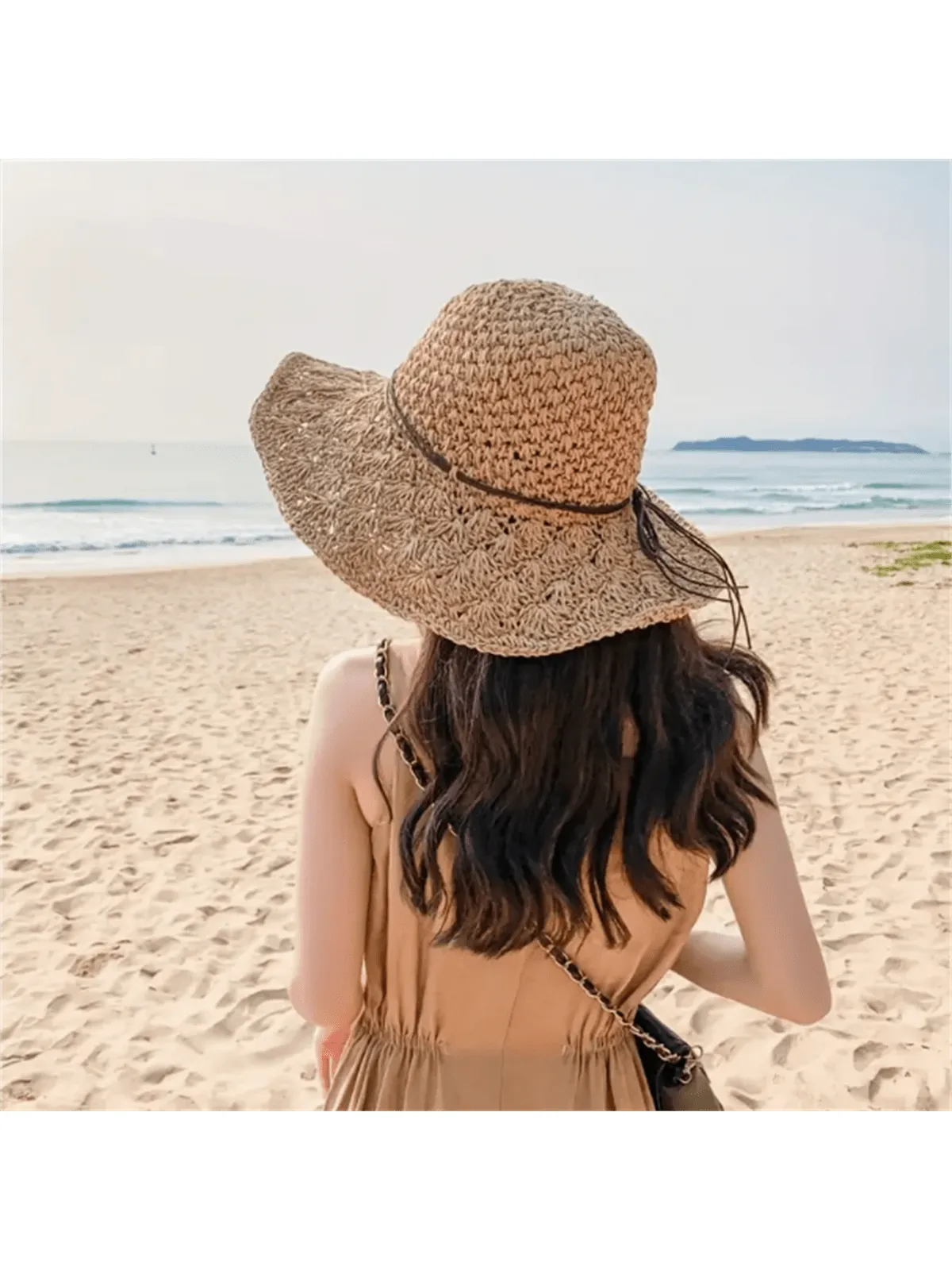 1pc Women's Summer Fashionable Handmade Straw Hat, Foldable And Adjustable, Perfect For Outdoor Activities Like Beach Trip And Daily Wear, Also A Great Gift Choice.