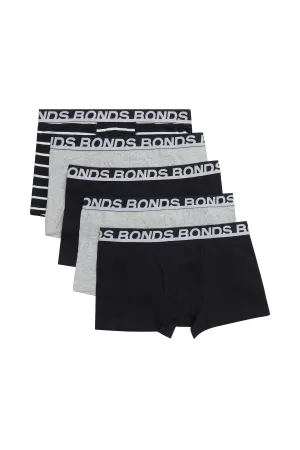 25 X Bonds Mens Everyday Trunks Underwear Black Stripe/Grey/Black