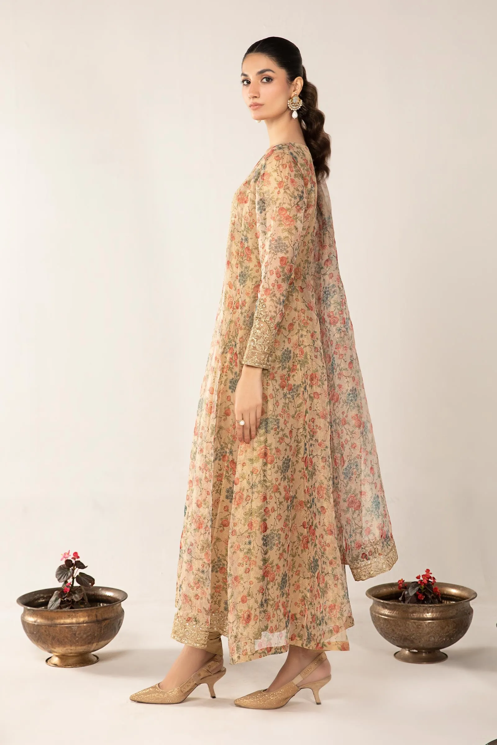 3 Piece Printed Organza Masoori Net Suit | DW-EF24-65