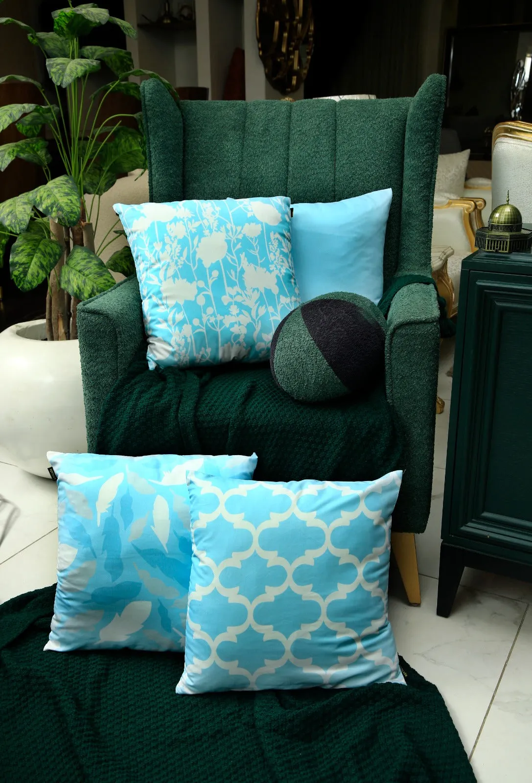 4 PCs Digital Printed Cotton Cushions-Ocean Blue