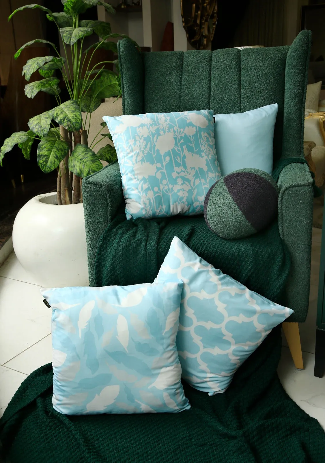 4 PCs Digital Printed Cotton Cushions-Ocean Blue