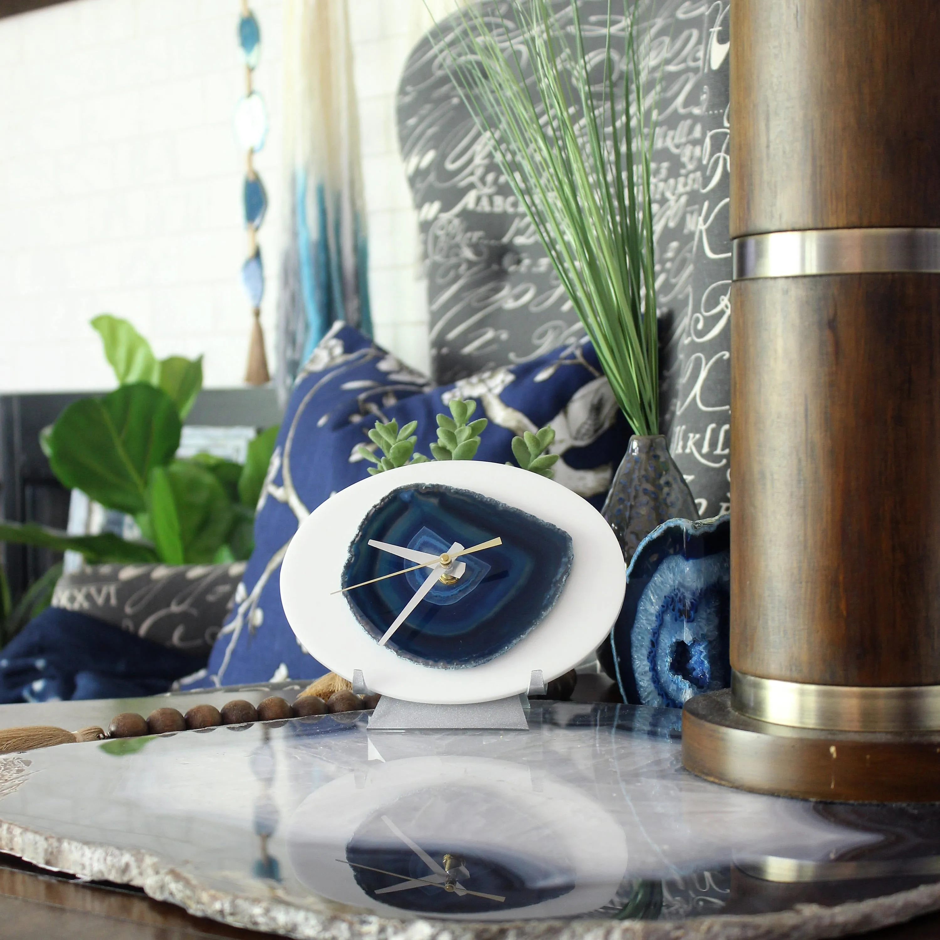 7" Blue Agate Desk Clock