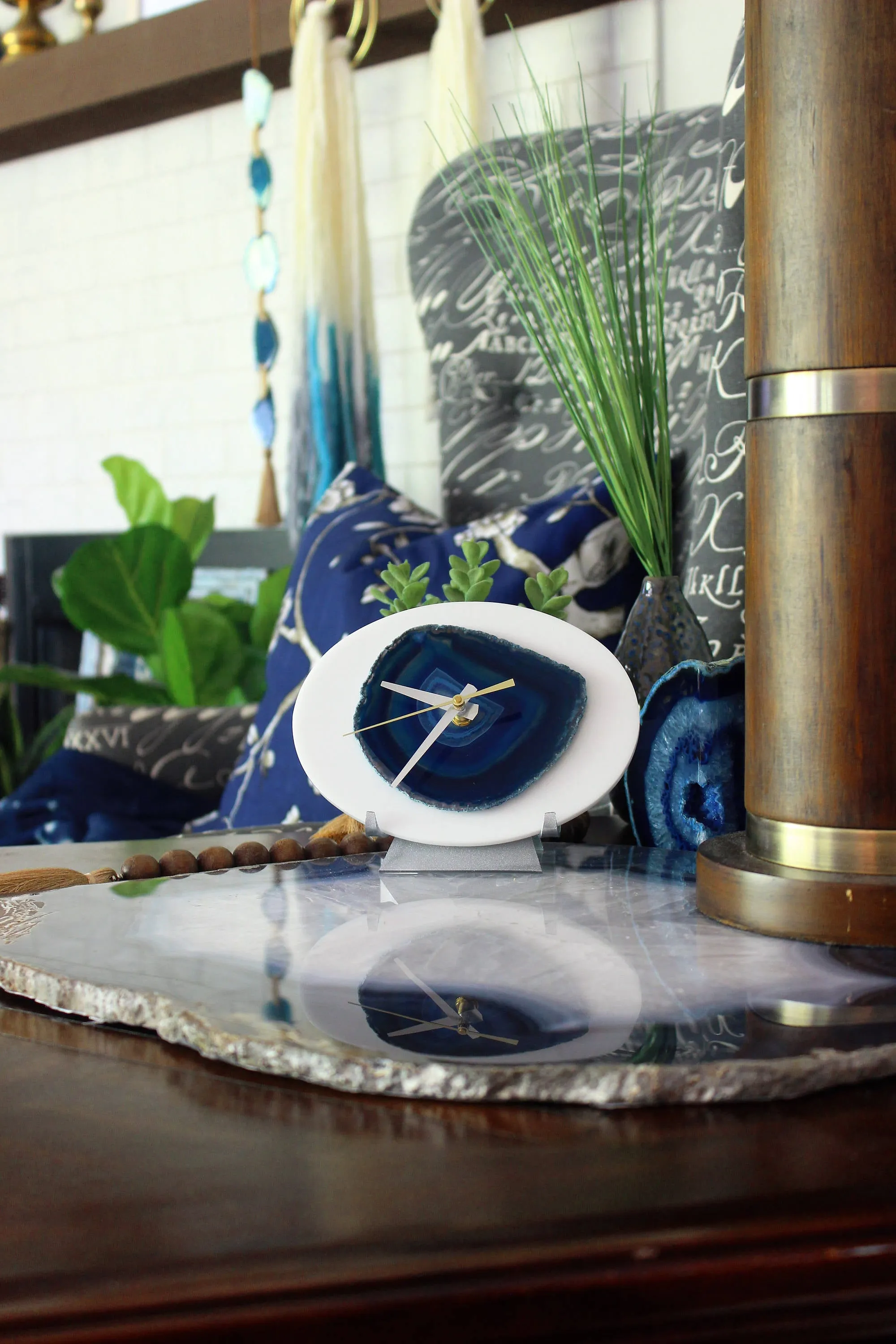 7" Blue Agate Desk Clock