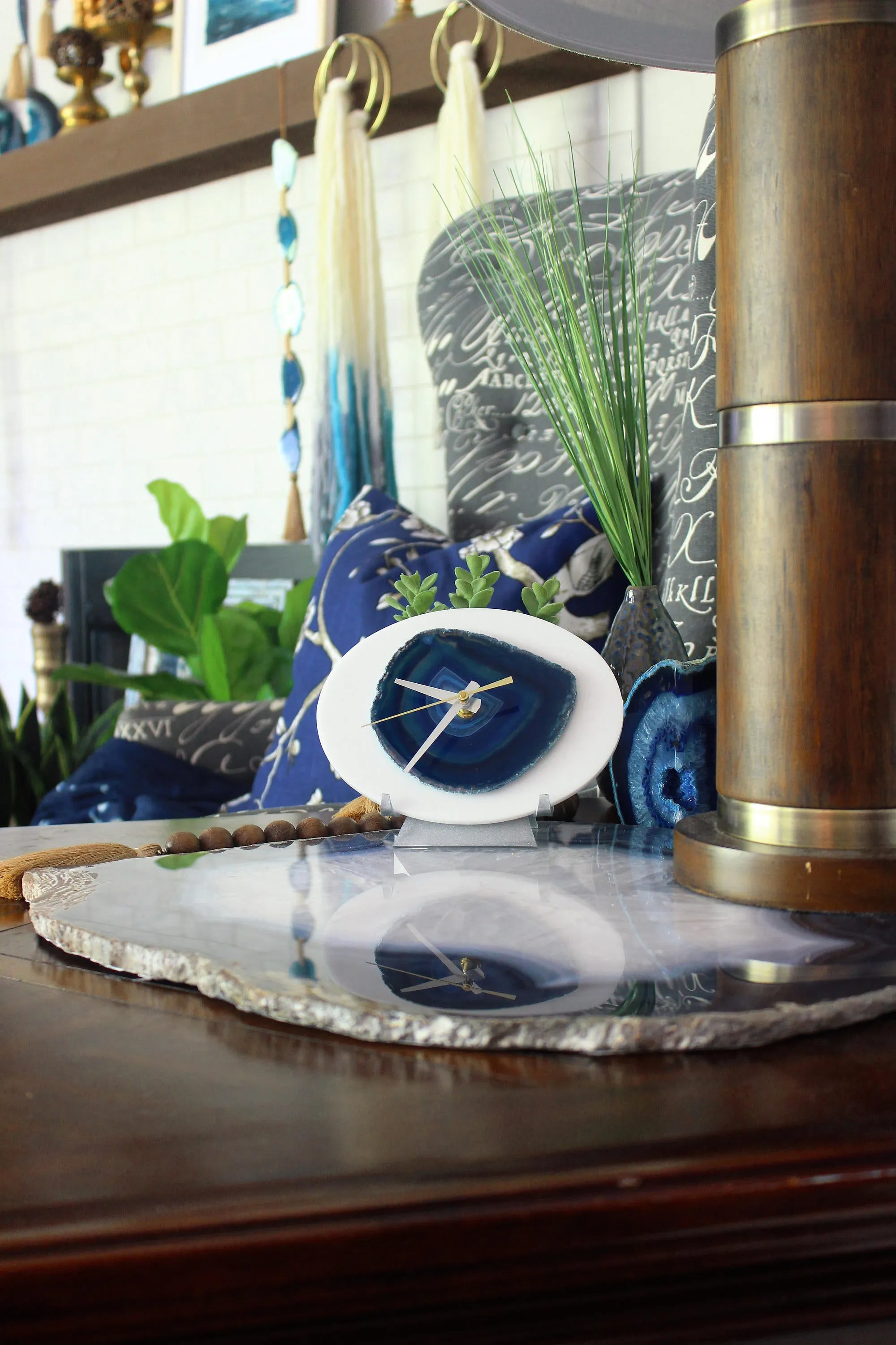 7" Blue Agate Desk Clock