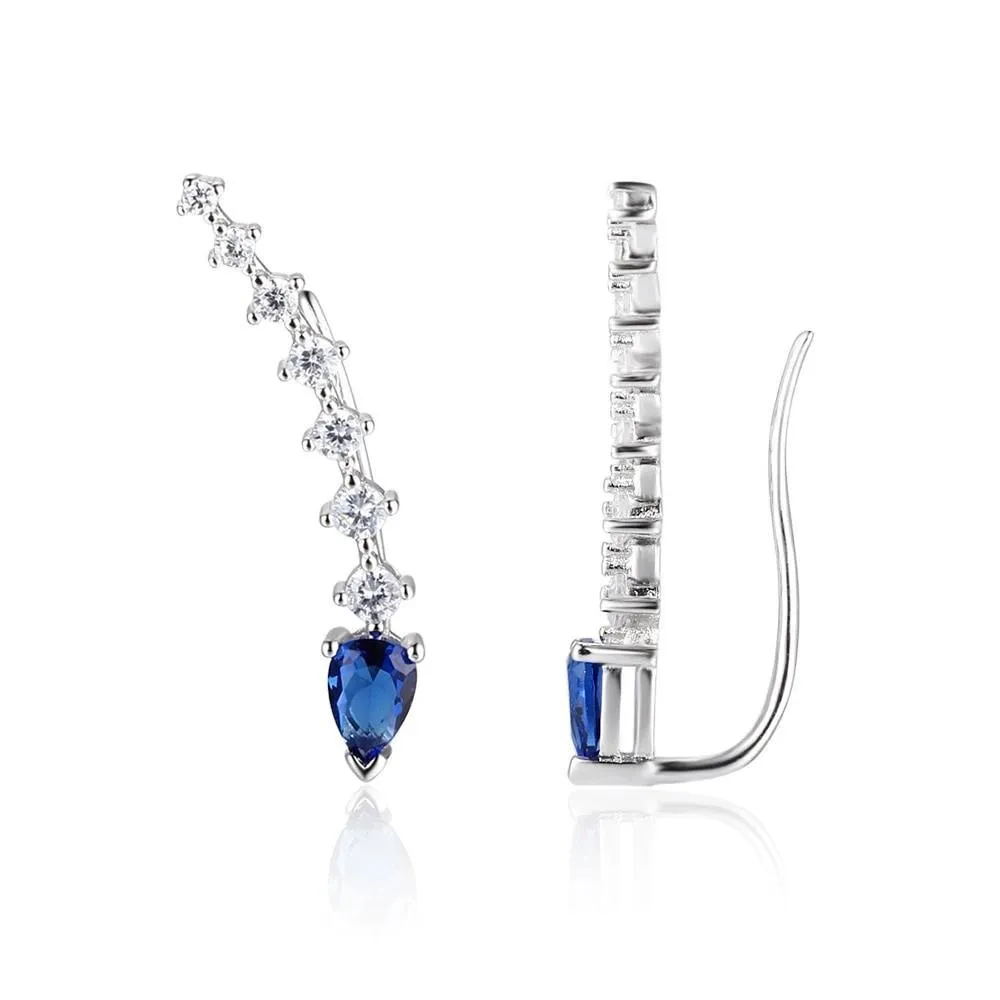 925 Sterling Silver Water Drop Shape Blue Cubic Zirconia Clip Earrings