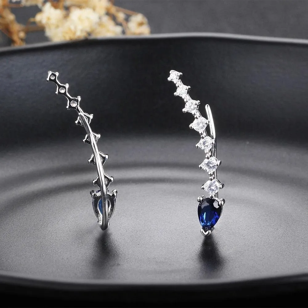 925 Sterling Silver Water Drop Shape Blue Cubic Zirconia Clip Earrings