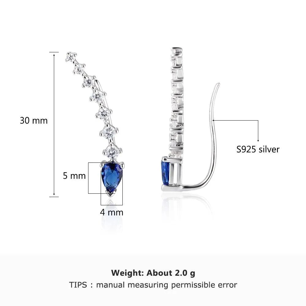 925 Sterling Silver Water Drop Shape Blue Cubic Zirconia Clip Earrings