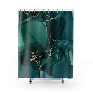 abstract boho shower curtain | Teal Green Navy Watercolor