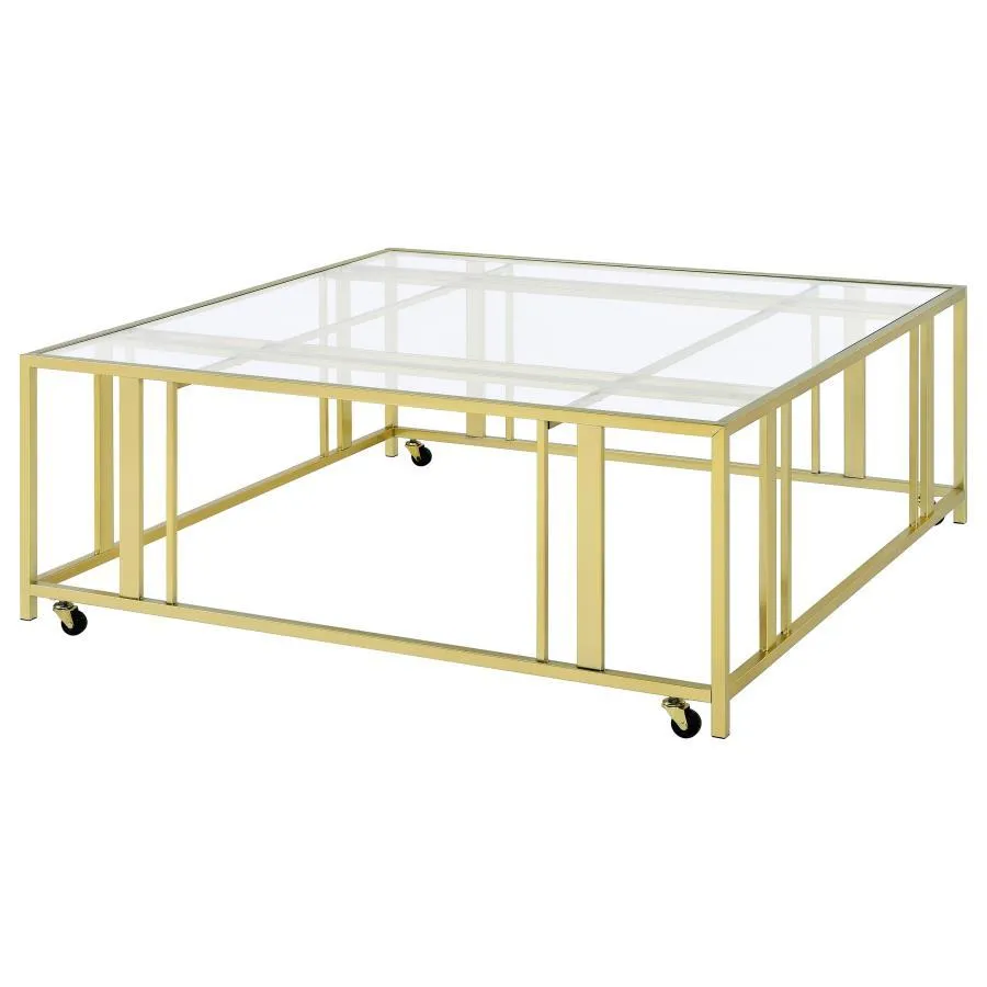 Adri - Square Glass Top Coffee Table With Casters