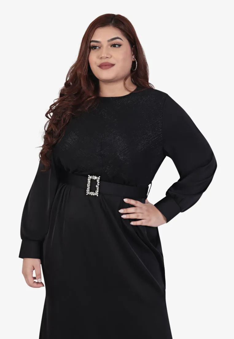 Aisha Raya Glamourous Belted Tulip Dress - Black