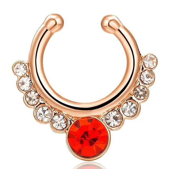 Alloy Fake Piercing Hiphop Crystal Faux Nose Ring