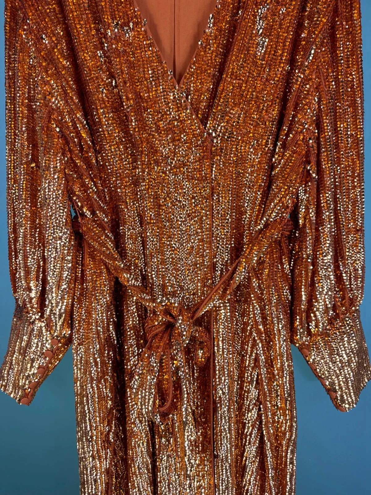 ASOS EDITIONS RUST Sequin Long-Sleeve Wrap Dress UK 18