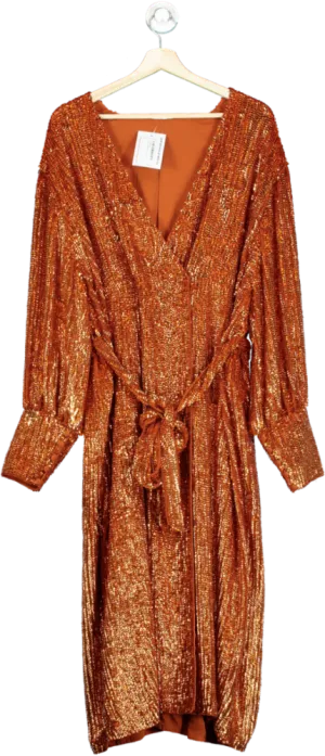 ASOS EDITIONS RUST Sequin Long-Sleeve Wrap Dress UK 18