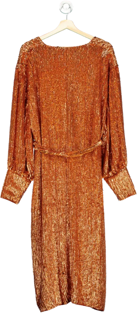 ASOS EDITIONS RUST Sequin Long-Sleeve Wrap Dress UK 18