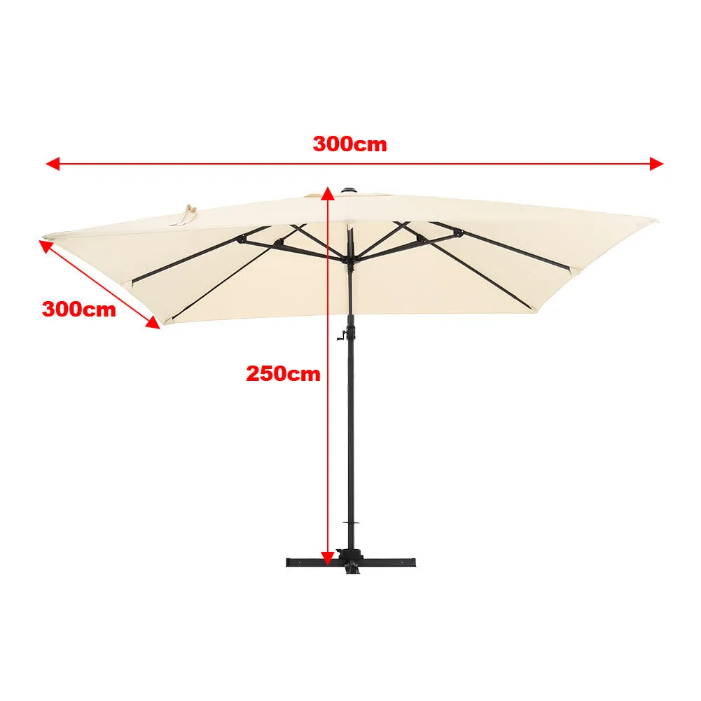 Beige 3 x 3 m Square Cantilever Parasol Outdoor Hanging Umbrella for Garden and Patio