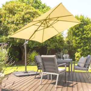 Beige 3 x 3 m Square Cantilever Parasol Outdoor Hanging Umbrella for Garden and Patio