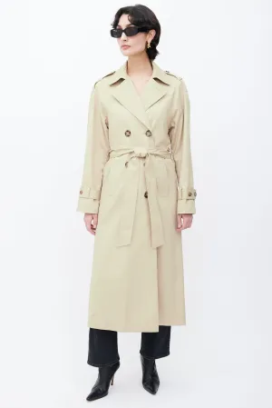 Beige Double Breasted Belted Coat