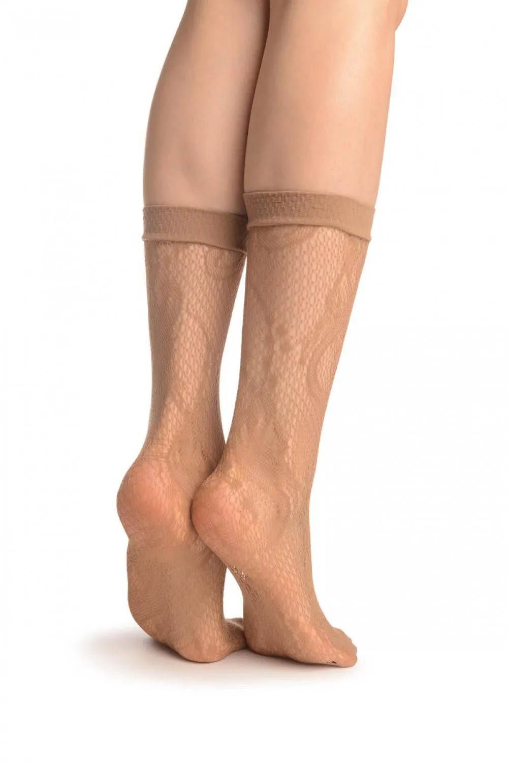 Beige Gladiolus Flowers Ankle High Socks