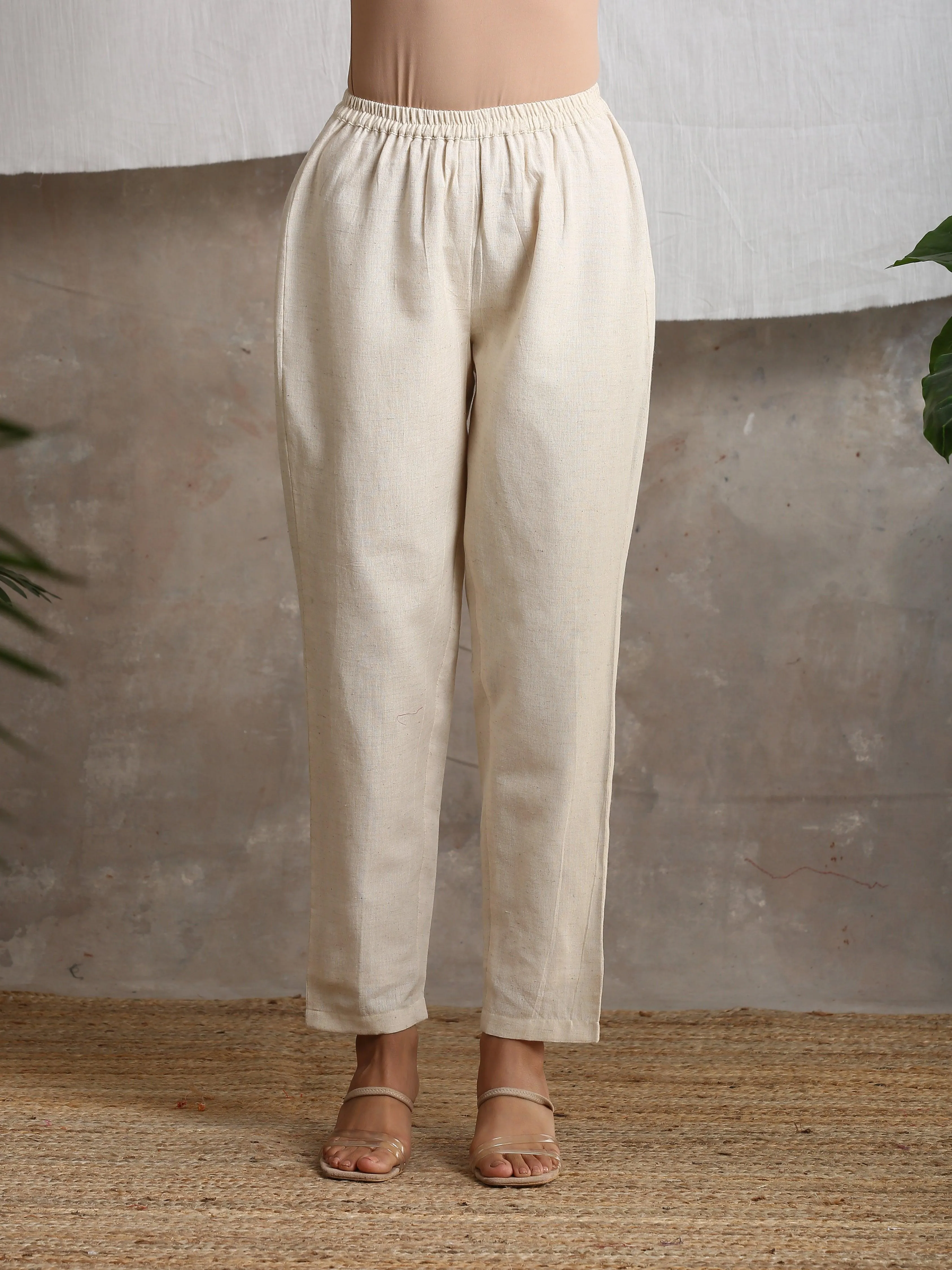 Beige Pure Cotton Pant