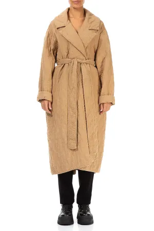 Beige Quilted Silk Trench Coat