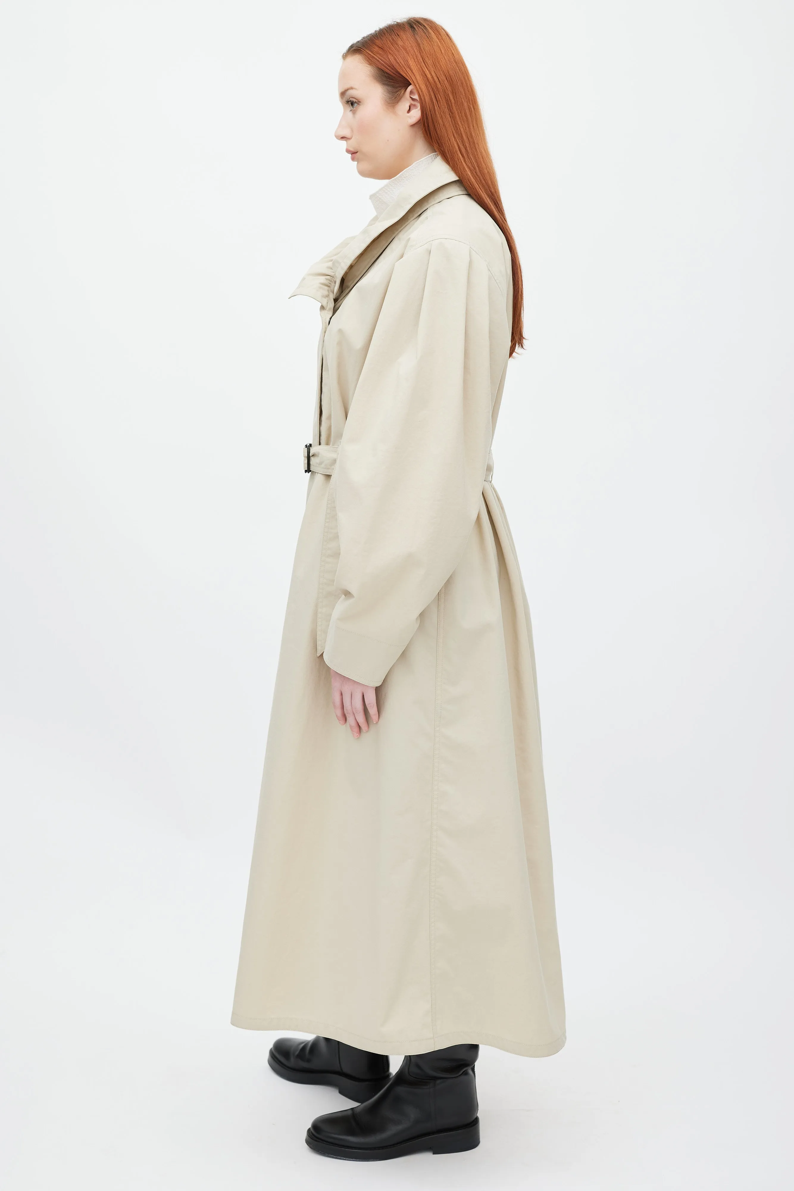 Beige Ruffle Dipanima Trench Coat