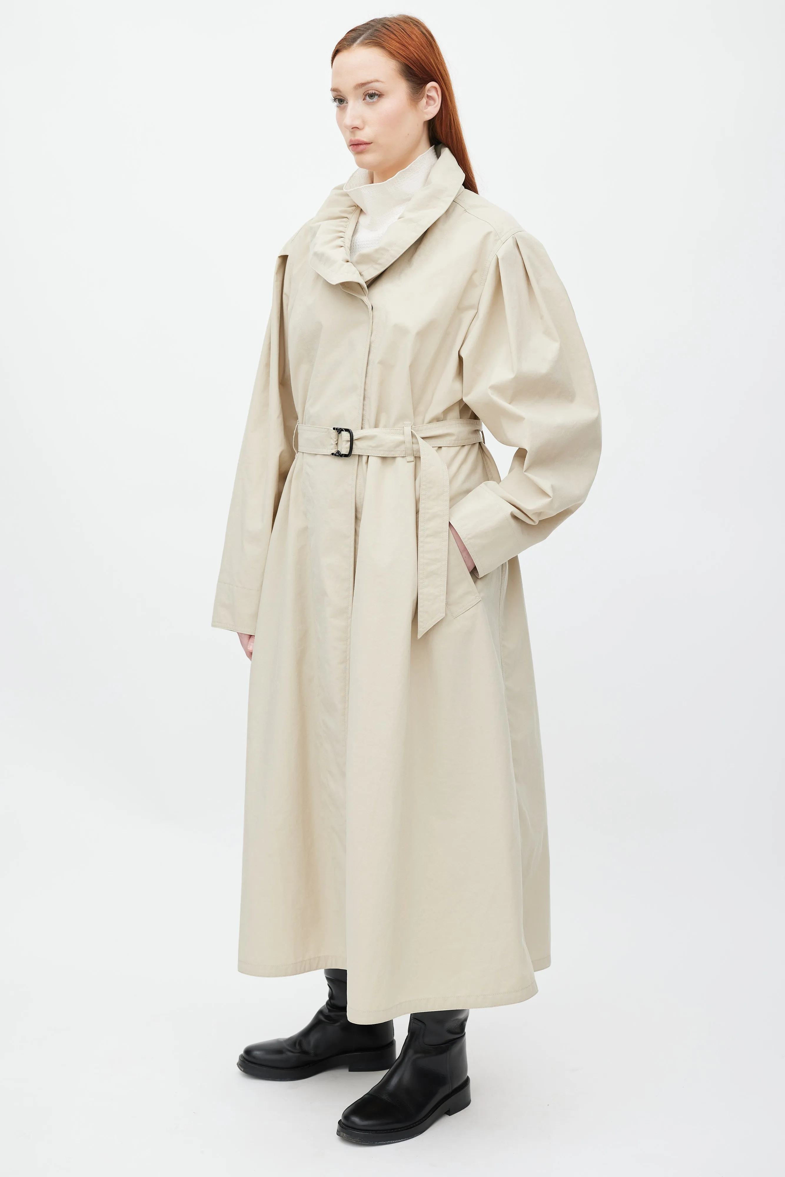 Beige Ruffle Dipanima Trench Coat