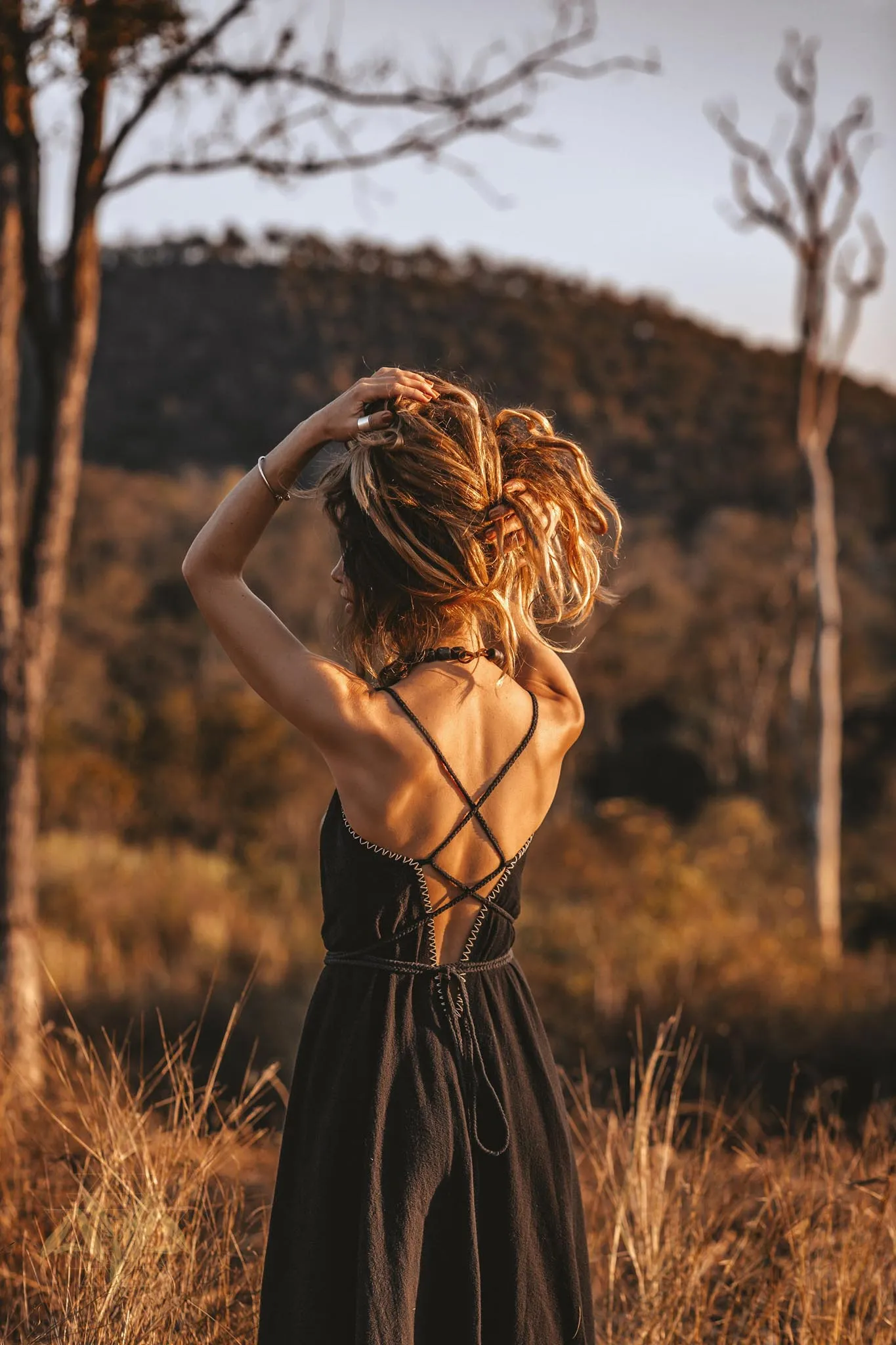 Black Cotton Slip Dress with Hand Embroidery