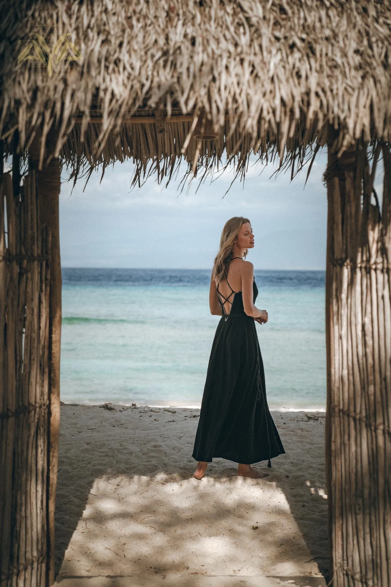 Black Cotton Slip Dress with Hand Embroidery