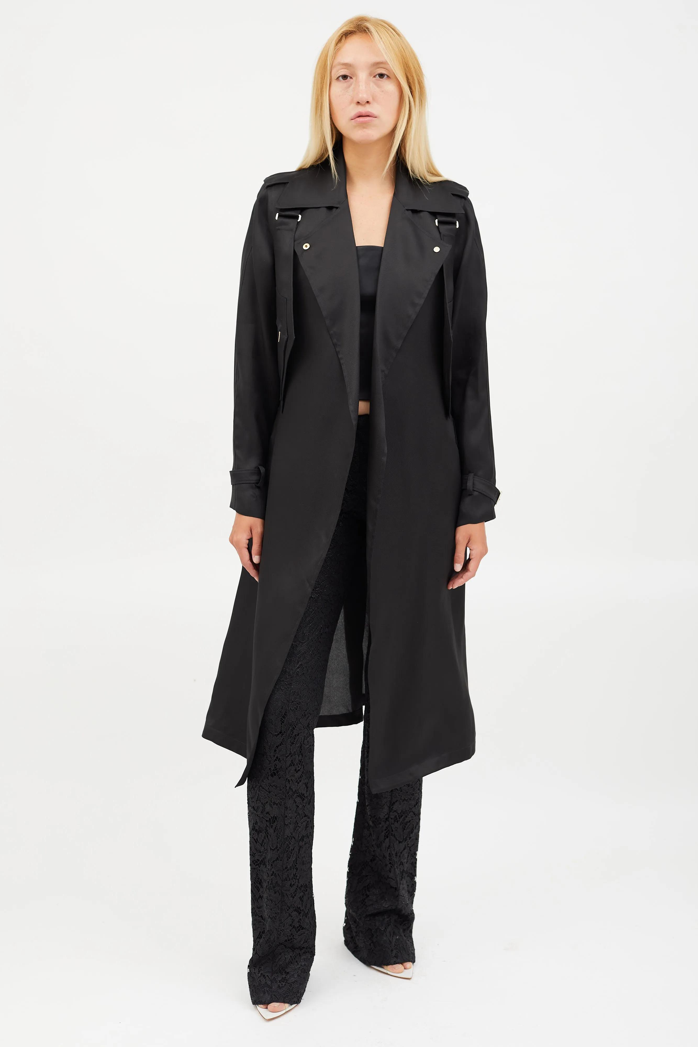 Black Sheer Utility Vest Trench Coat