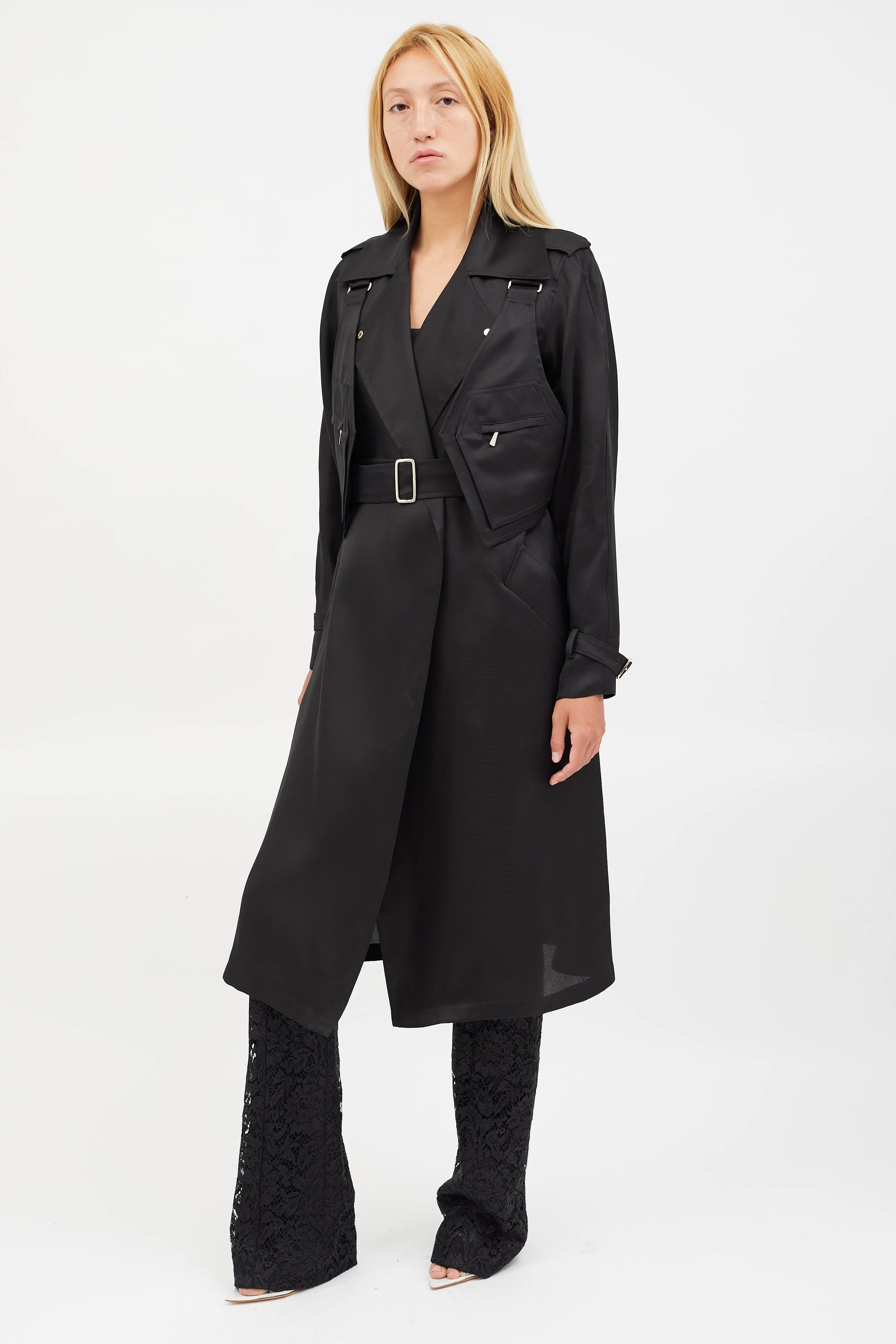 Black Sheer Utility Vest Trench Coat