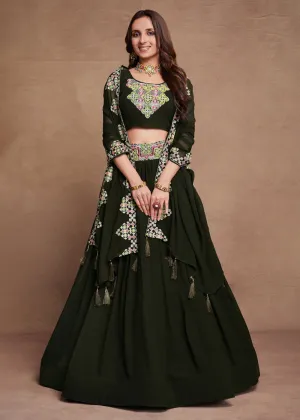 Blooming Georgette Green Embroidered Festive Lehenga Choli