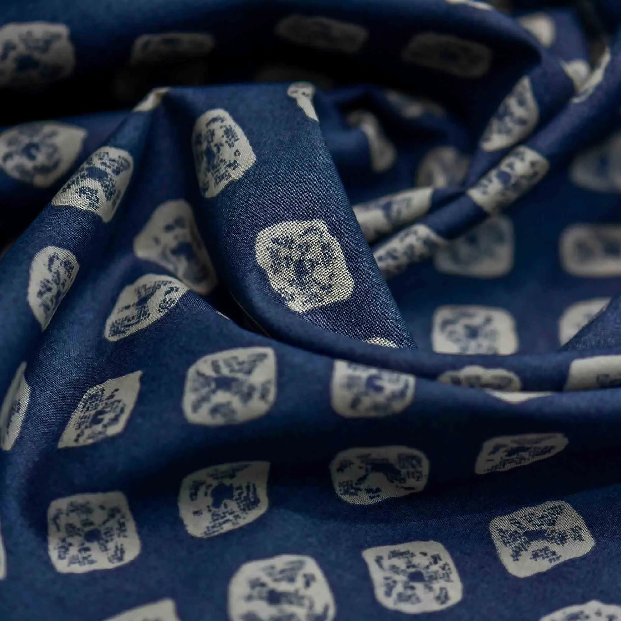 Blue Bandhani Printed Screen Printed Cotton Satin Fabric