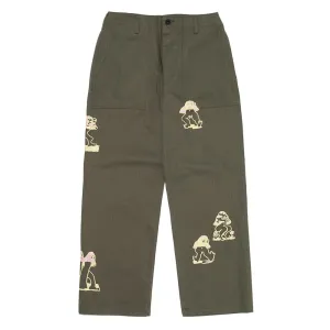 Brain Dead Mushroom Embroidered Herringbone Military Pant / Olive Drab