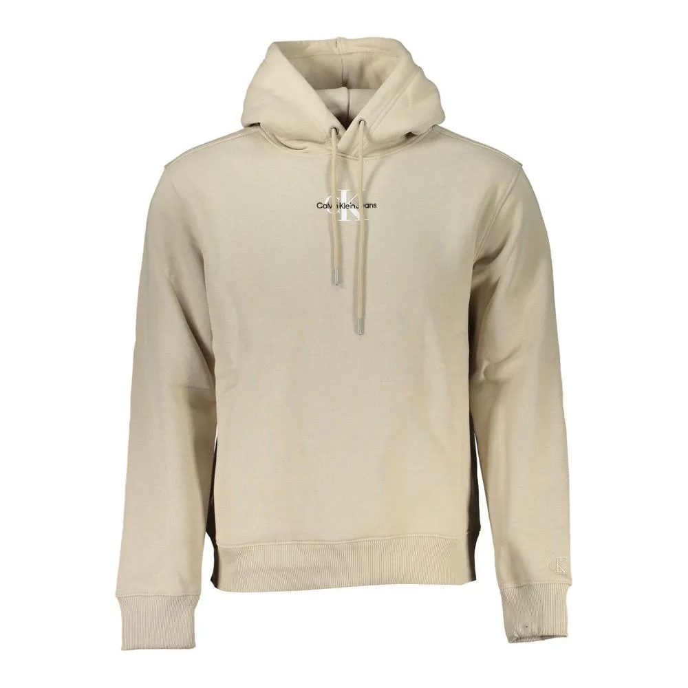 Calvin Klein Beige Fleece Hooded Sweatshirt with Logo Embroidery