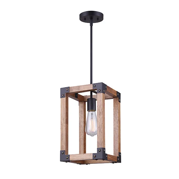 Canarm IPL756A01BKW Moss One Light Rustic Wood Finish Pendant