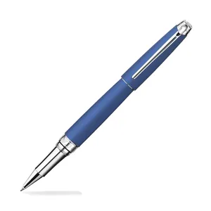 Caran d'Ache Léman Rollerball Pen in Matte Blue with Silver Plated and Rhodium Coated