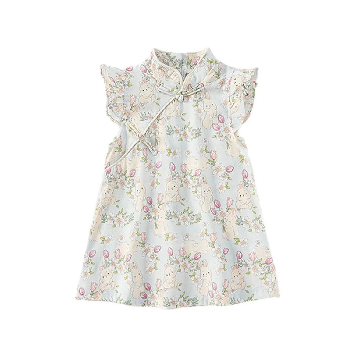 Charming Girls' Floral Cheongsam Dress