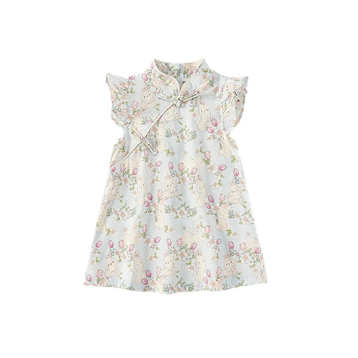 Charming Girls' Floral Cheongsam Dress