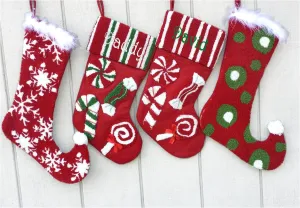 Christmas Candy Stockings - Red White Green  ELF Lollipop Candy Cane Personalized Stockings for Kids Fun Children's Stockings for Holidays