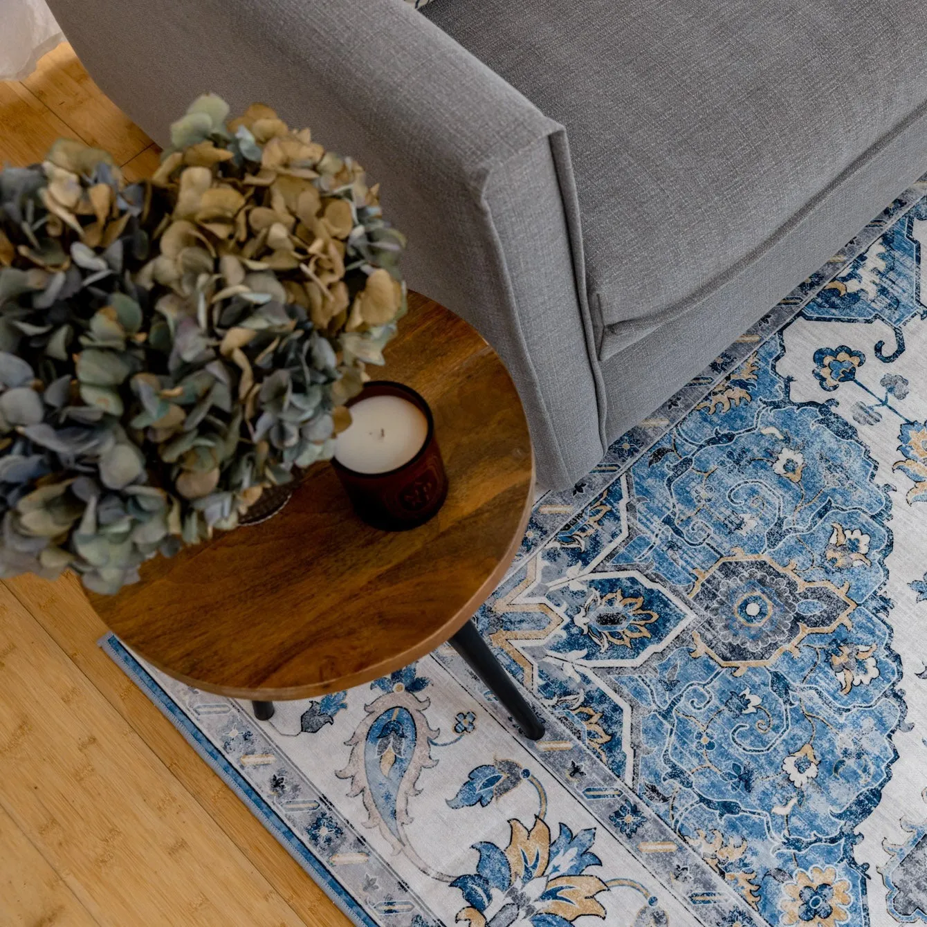 Conrad Blue Traditional Distressed Non Slip Rug