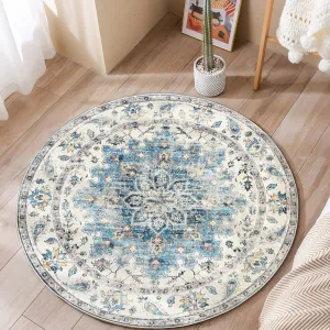 Conrad Blue Traditional Distressed Round Non Slip Area Rug