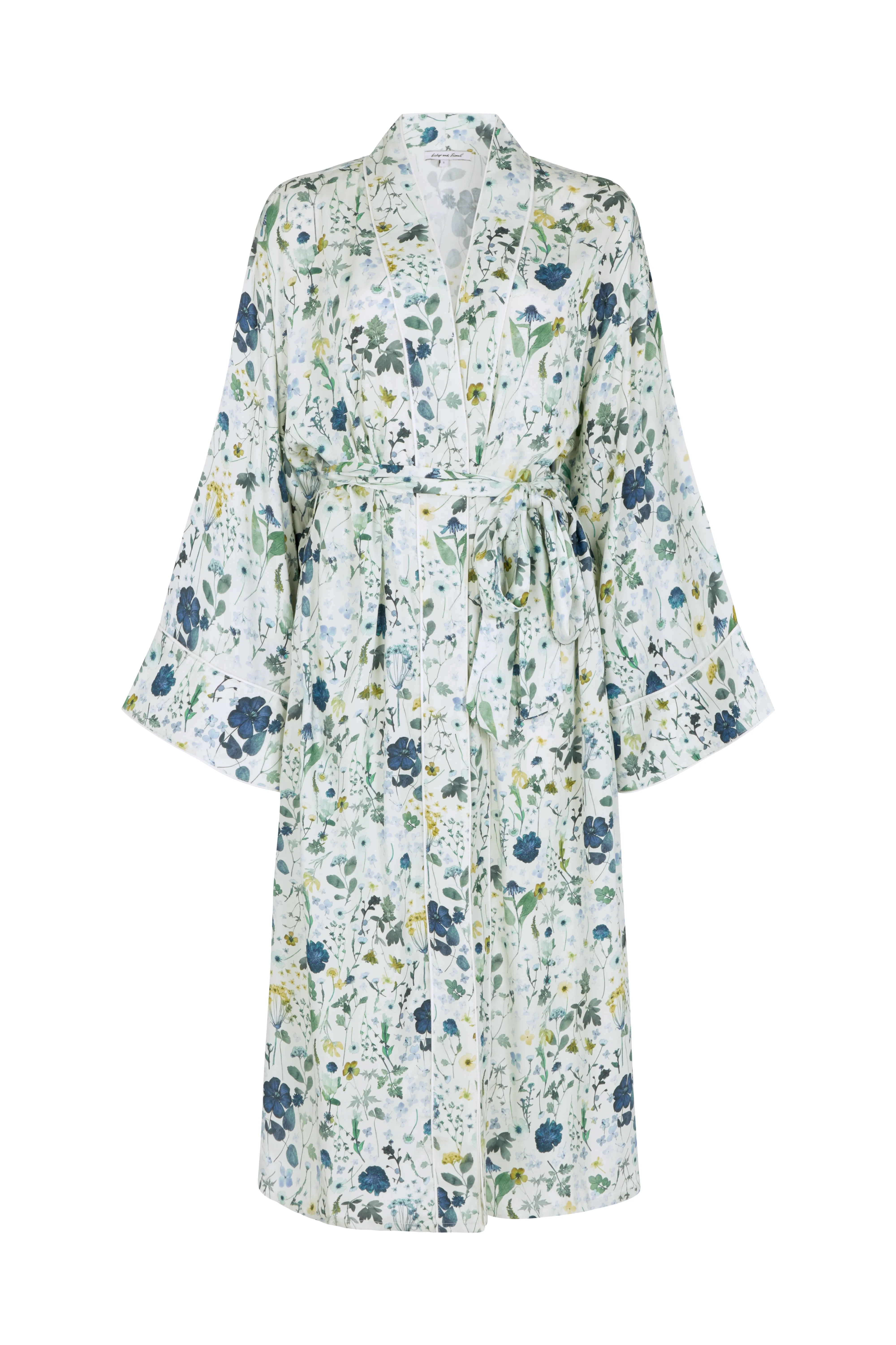 Corina Kimono Style Pressed Floral Print Robe In Blue