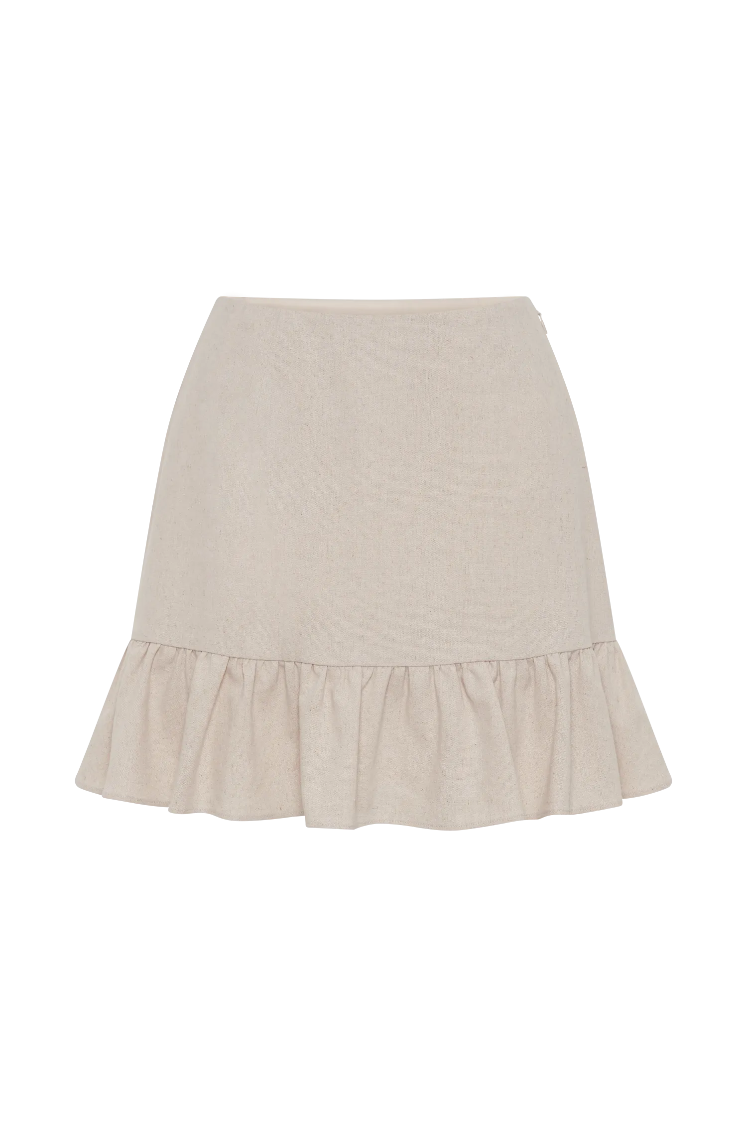 Delfina Linen Mini Skirt With Ruffle - Natural