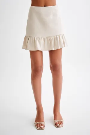 Delfina Linen Mini Skirt With Ruffle - Natural