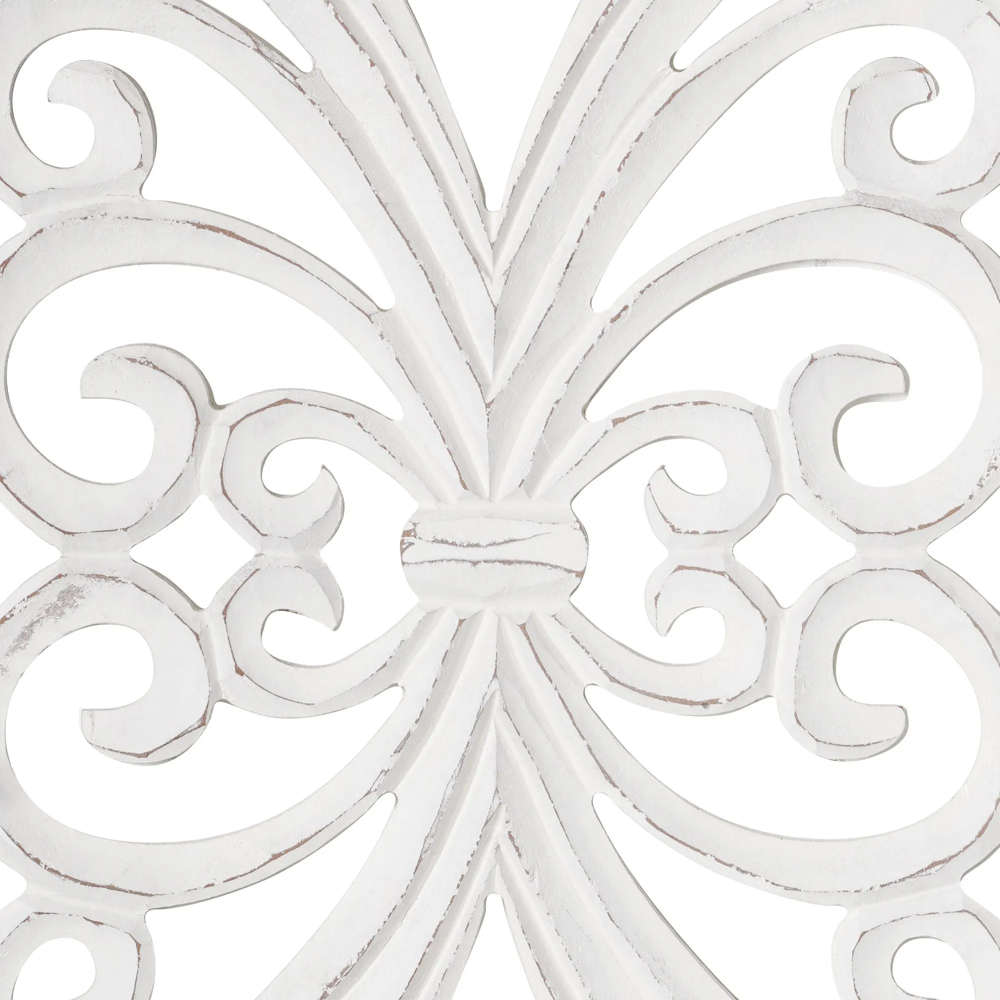 Distressed Hand-Carved White Wood Wall Accent Medallion Panel - 16x36