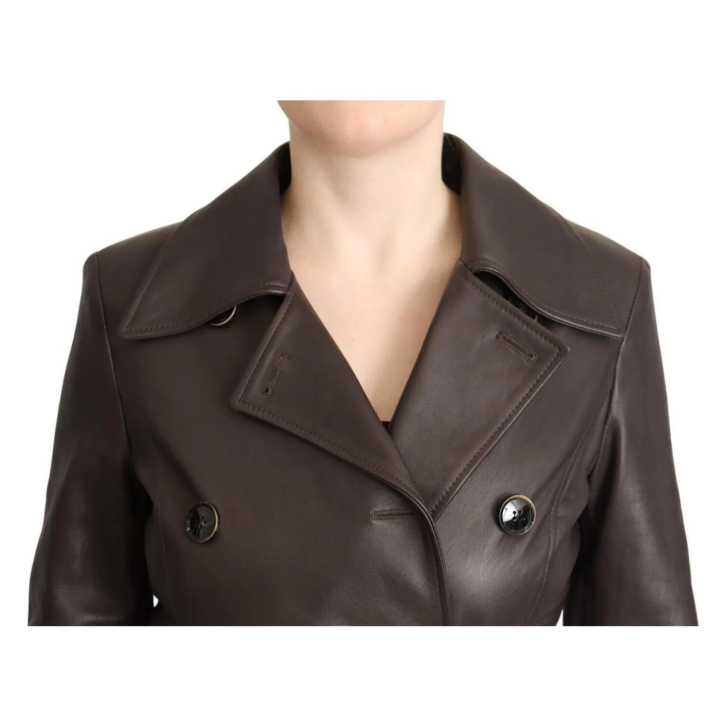 Dolce & Gabbana Elegant Double-Breasted Lambskin Leather Coat