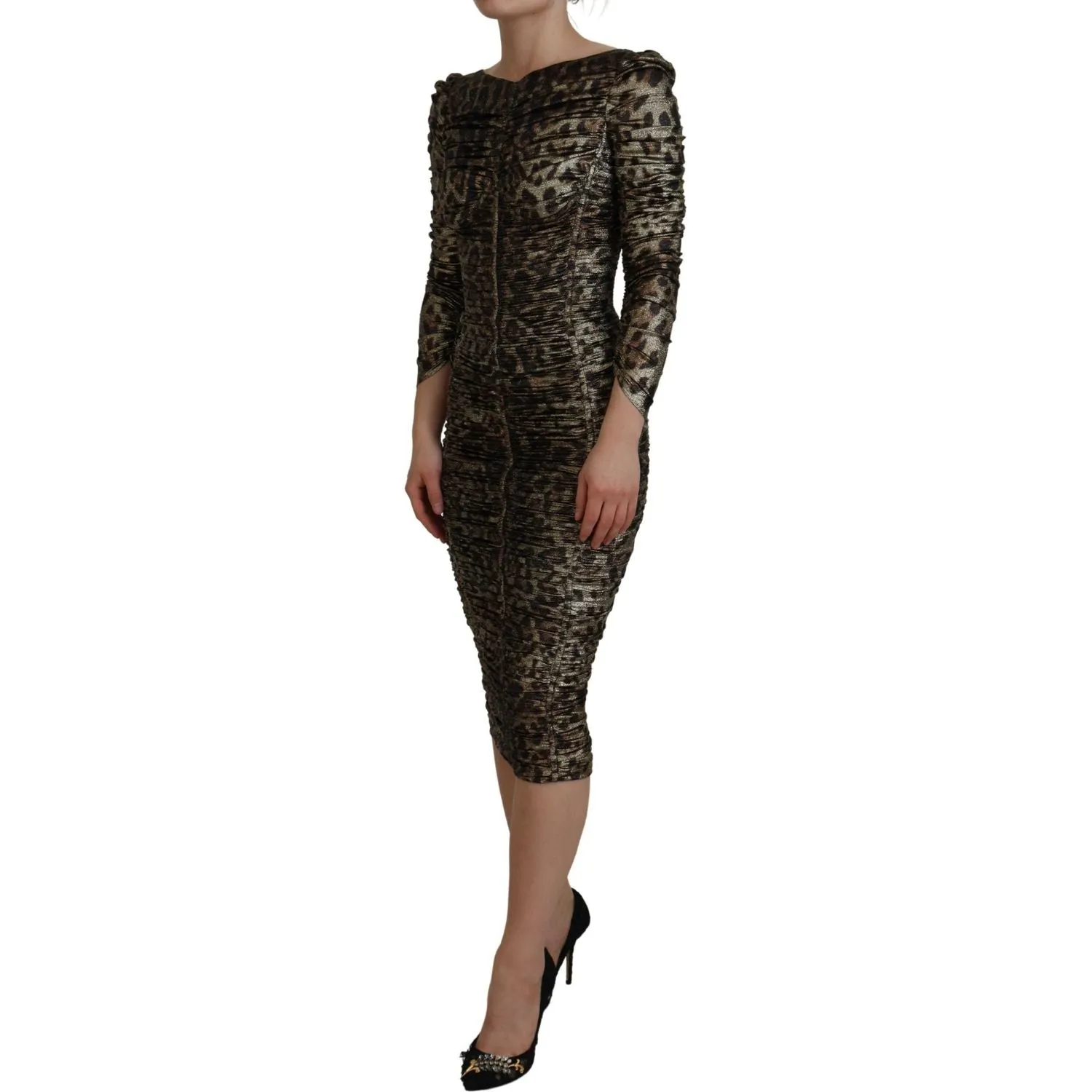 Dolce & Gabbana Elegant Leopard Print Midi Bodycon Dress